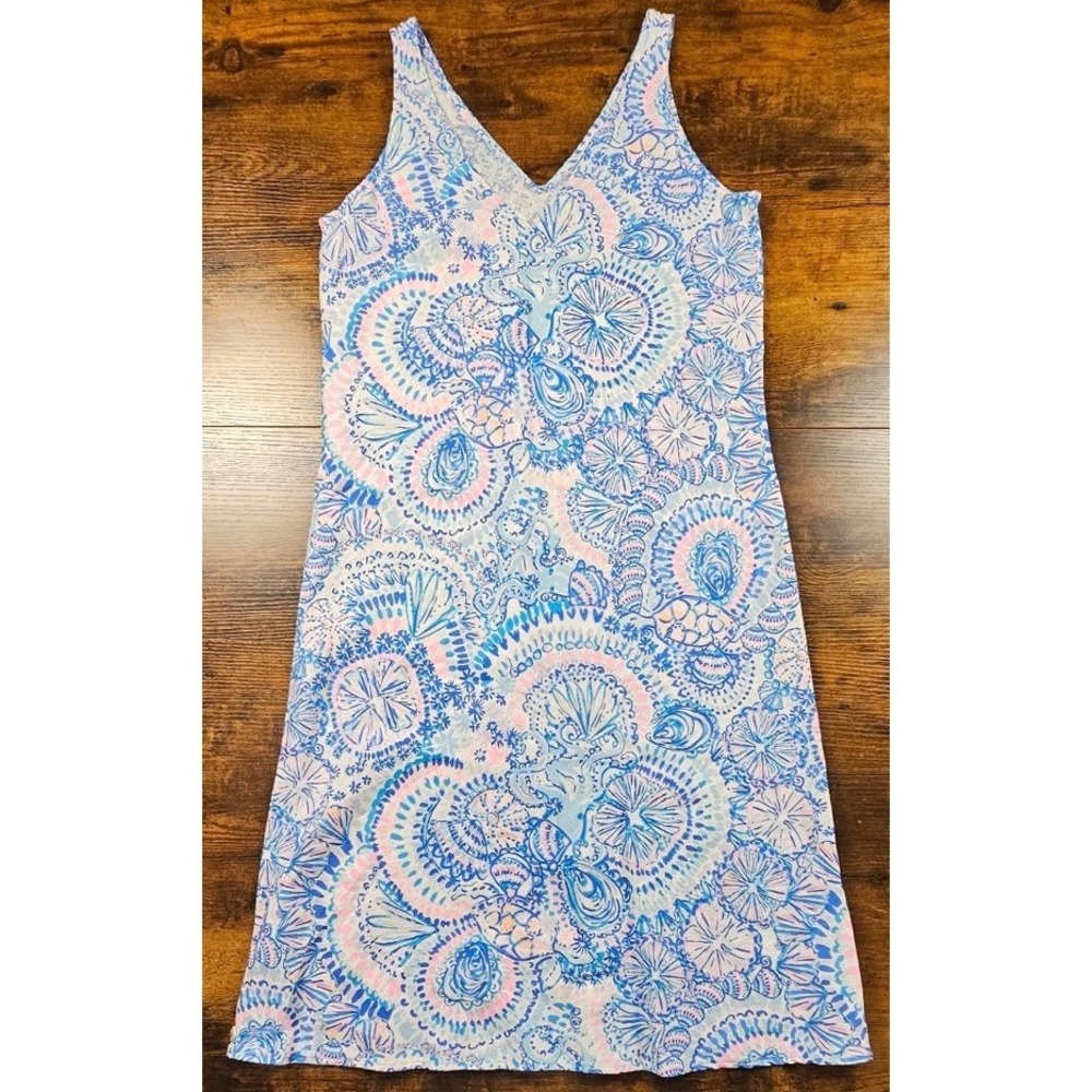 Lilly Pulitzer Florin Linen Dress Blue Grotto Commotion‎ In The Ocean Size XS